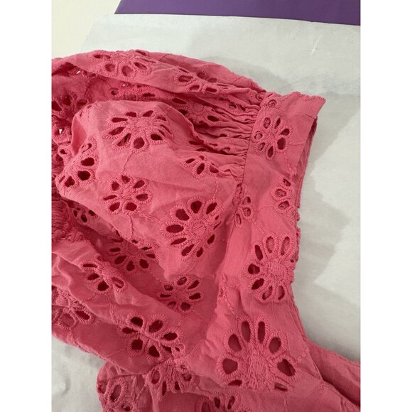 Lovers & Friends Leah Top Eyelet Crop Pink Floral Ruffled Hem Puff Sleeve VACA - Picture 7 of 15